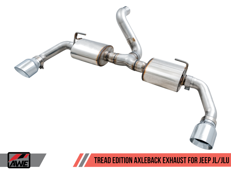 AWE Tuning 2018+ Jeep Wrangler JL/JLU Tread Edition Axle-Back Dual Exhaust - Chrome Silver Tips.