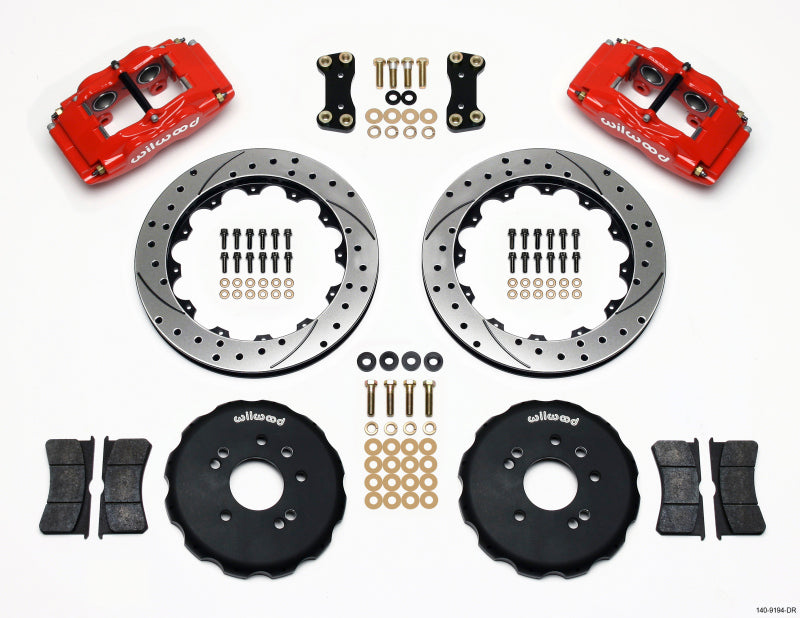 Wilwood FSLI4 Front Hat Kit 13.00in Drilled Red Nissan 240SX.
