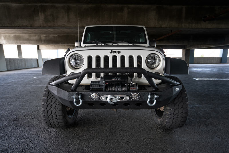 DV8 Offroad 07-18 Jeep Wrangler JK/JL FS-8 Mid Length Steel Front Bumper w/ LED Lights