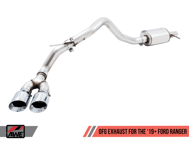 AWE Tuning 2019+ Ford Ranger 0FG Performance Exhaust System w/Diamond Black Tips & Rock Guard.