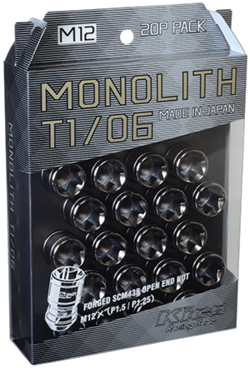 Project Kics 12 x 1.5 Glorious Black T1/06 Monolith Lug Nuts - 20 Pcs.