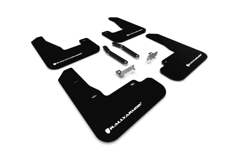 Rally Armor 2019+ Hyundai Elantra N Line UR Black Mud Flap w/ White Logo.