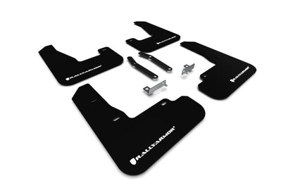 Rally Armor 2019+ Hyundai Elantra N Line UR Black Mud Flap w/ White Logo.