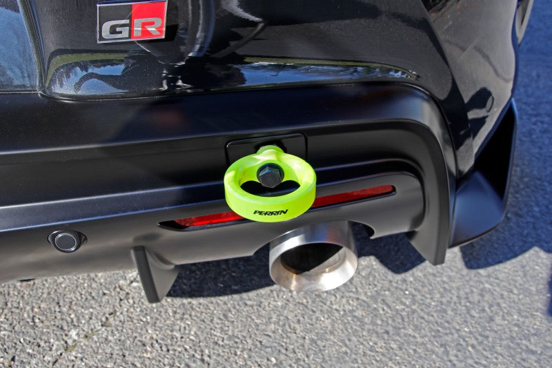 Perrin 2020 Toyota Supra Tow Hook Kit (Rear) - Neon Yellow.