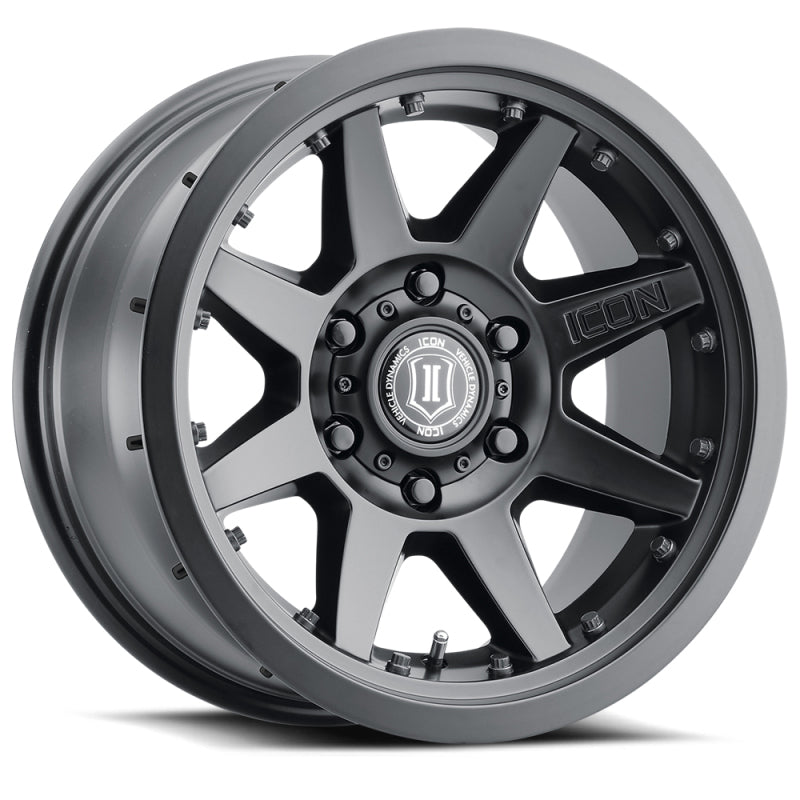 ICON Rebound Pro 17x8.5 6x5.5 0mm Offset 4.75in BS 106.1mm Bore Satin Black Wheel.