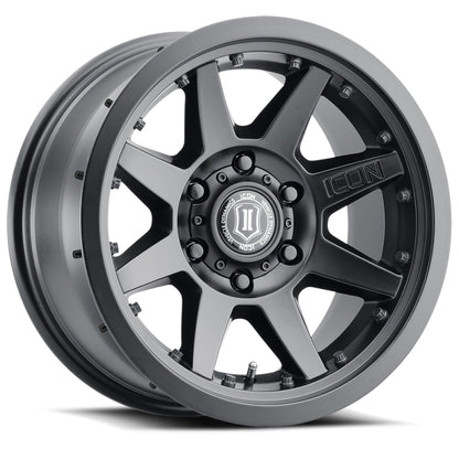 ICON Rebound Pro 17x8.5 6x5.5 0mm Offset 4.75in BS 106.1mm Bore Satin Black Wheel.
