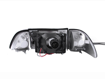 ANZO 1987-1993 Ford Mustang Crystal Headlights Black w/ Corner Lights 3pc.