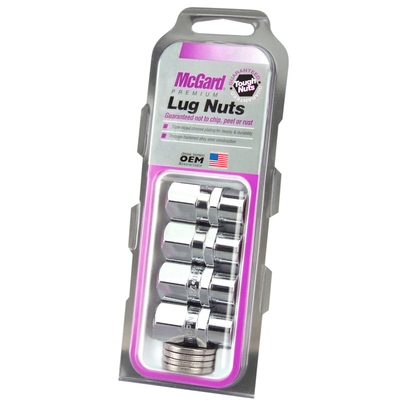 McGard Hex Lug Nut (Drag Racing Short Shank) 1/2-20 / 13/16 Hex / 1.6in. Length (4-Pack) - Chrome.