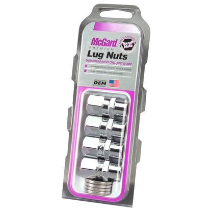 McGard Hex Lug Nut (Drag Racing Short Shank) 1/2-20 / 13/16 Hex / 1.6in. Length (4-Pack) - Chrome.