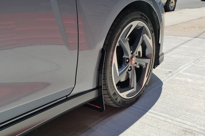 Rally Armor 2019+ Hyundai Veloster Turbo R-Spec UR Red Mud Flap w/ White Logo.
