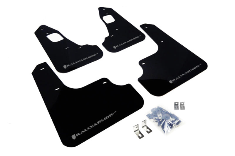 Rally Armor 2008+ Mitsubishi EVO X UR Black Mud Flap w/ Silver Logo.