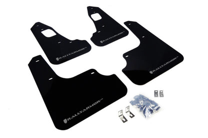 Rally Armor 2008+ Mitsubishi EVO X UR Black Mud Flap w/ Silver Logo.