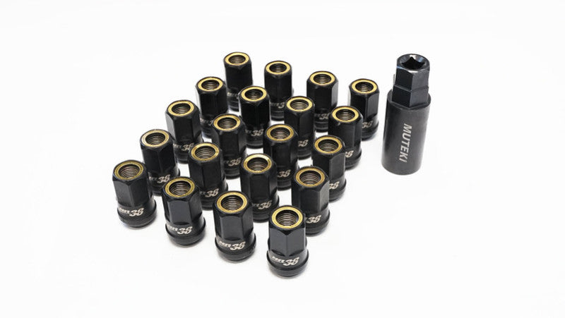 Wheel Mate Muteki HR38 Open End Lug Nuts 12x1.25 Titanium Chrome / Yellow Ring.