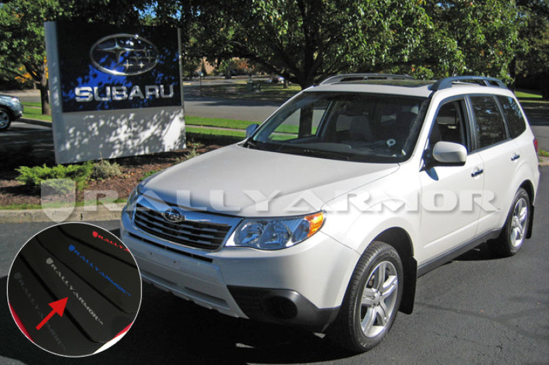 Rally Armor 2009+ Subaru Forester UR Black Mud Flap w/ Silver Logo.