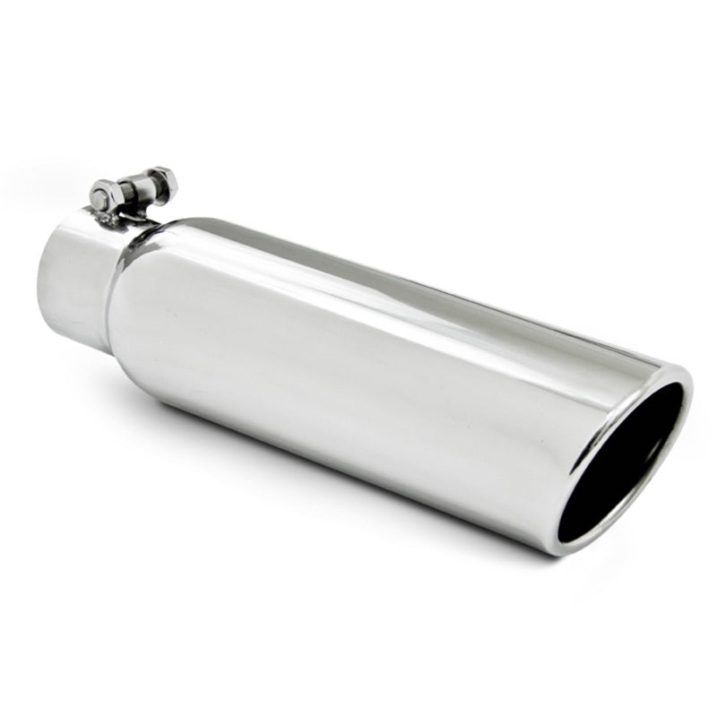 MBRP Universal Tip 3.5in OD 2.5in Inlet 12in L Angled Cut Rolled End Clampless No-Weld T304.