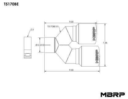 MBRP Universal T304 SS Dual Burnt End Tip 3.5in OD/2.5in Inlet.