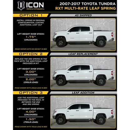 ICON 2007+ Toyota Tundra Multi Rate RXT Leaf Pack w/Add In Leaf.