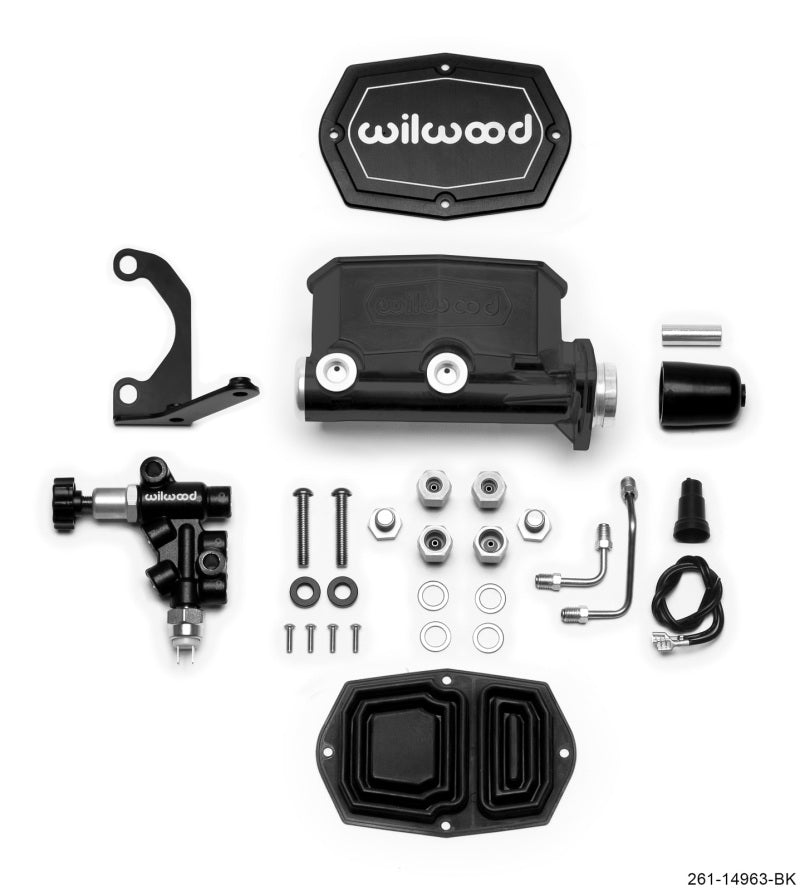 Wilwood Compact Tandem M/C - 1in Bore - w/Bracket and Valve (Pushrod) - Black.