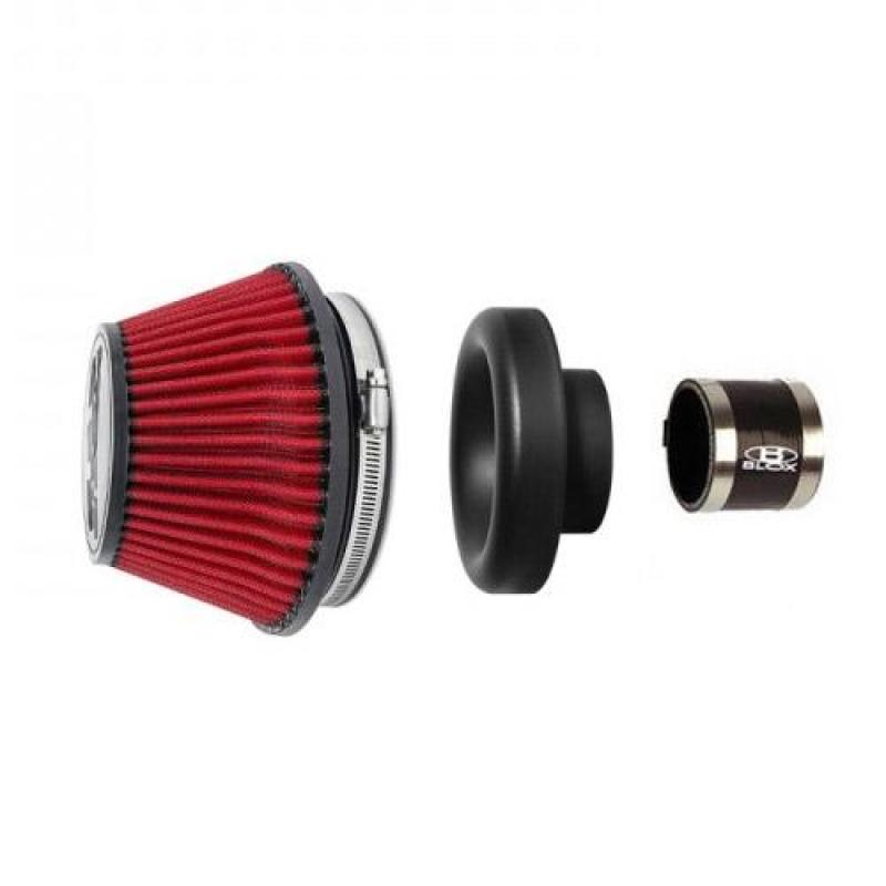 BLOX Racing Shorty Performance 5in Air Filter w/2.5in Velocity Stack and Coupler Kit.