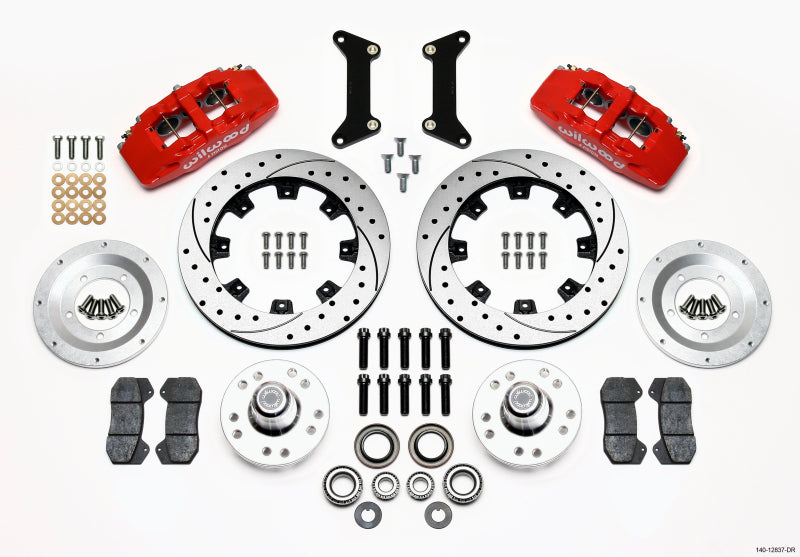 Wilwood Dynapro 6 Front Hub Kit 12.19in Drilled Red 79-87 GM G Body.