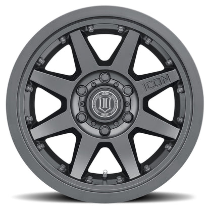 ICON Rebound Pro 17x8.5 6x5.5 0mm Offset 4.75in BS 106.1mm Bore Satin Black Wheel.