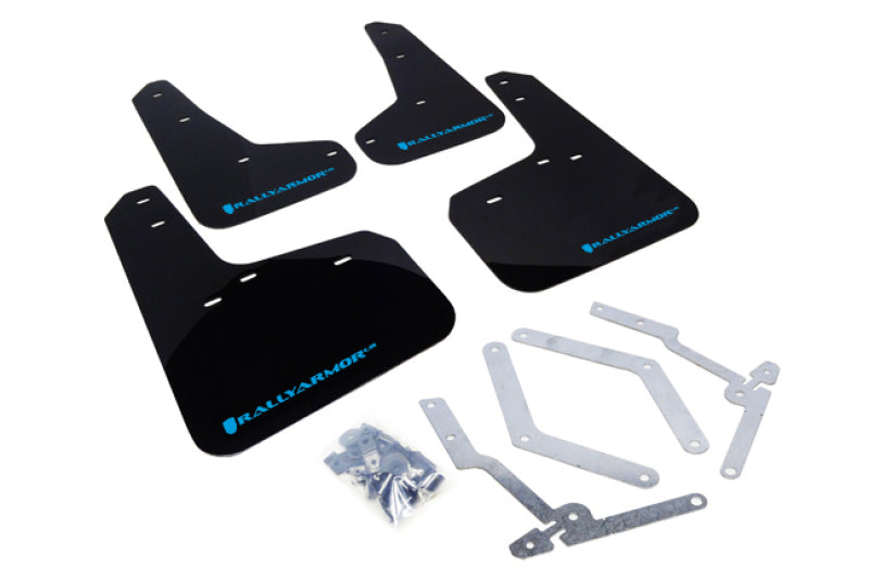 Rally Armor 13-16 Ford Focus ST /16-17 Focus RS UR Black Mud Flap with Nitrous Blue Logo.