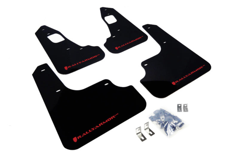 Rally Armor 2008+ Mitsubishi EVO X UR Black Mud Flap w/ Red Logo.