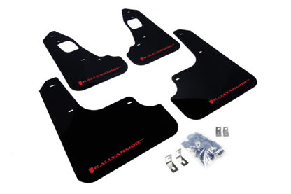 Rally Armor 2008+ Mitsubishi EVO X UR Black Mud Flap w/ Red Logo.