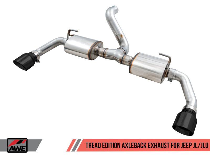AWE Tuning 2018+ Jeep Wrangler JL/JLU Tread Edition Axle-Back Dual Exhaust - Diamond Black Tips.