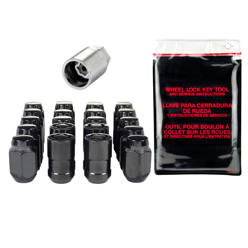 McGard 5 Lug Hex Install Kit w/Locks (Cone Seat Nut) M12X1.5 / 13/16 Hex / 1.5in. Length - Black.