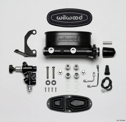 Wilwood HV Tandem M/C Kit w L/H Bracket & Prop Valve - 1 1/8in Bore Black.