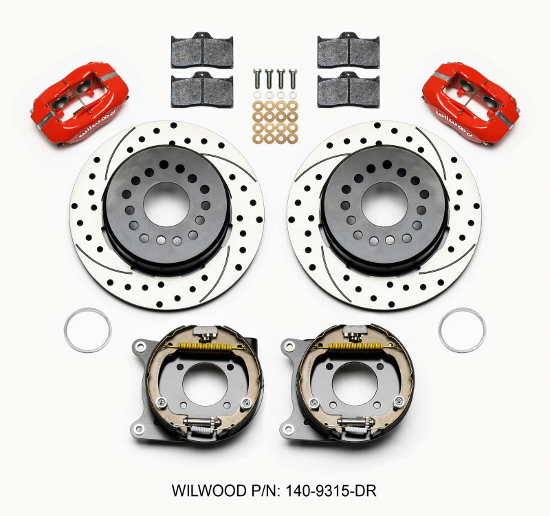 Wilwood Forged Dynalite P/S Park Brake Kit Drilled Red 12 Bolt 2.75in offset Staggered Shock.