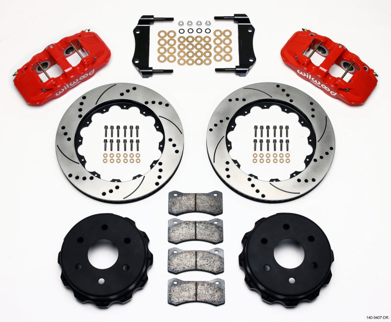 Wilwood AERO4 RearTruck Kit 14.25in Drill Red 1999-2010 GM 1500-SUV 1 Piston OE Caliper.