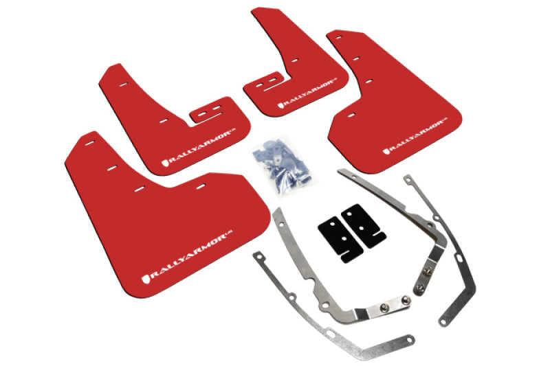 Rally Armor 2015+ VW Golf/GTI/TSI UR Red Mud Flap w/ White Logo.