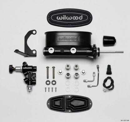 Wilwood HV Tandem M/C Kit w L/H Bracket & Prop Valve - 7/8in Bore Black-W/Pushrod.