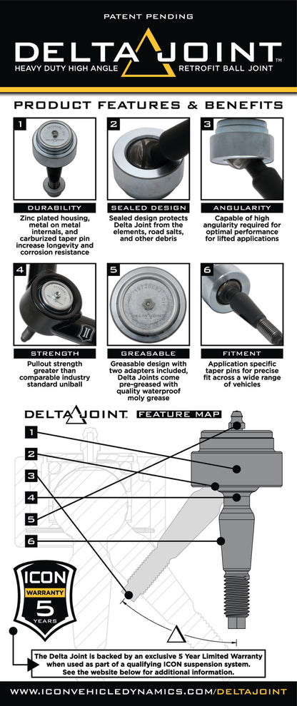 ICON 01-10 GM HD Tubular Upper Control Arm Delta Joint Kit.