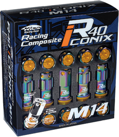 Project Kics 14X1.50 Neochrome R40 Iconix Lug Nuts (Black Cap) - 20 Pcs.