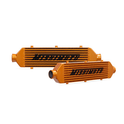 Mishimoto Universal Gold Z Line Intercooler  Overall Size: 28x8x3 Core Size: 21x6x2.5 Inlet / Outlet.
