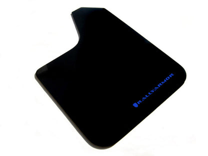 Rally Armor Universal fitment (no hardware) Basic Black Mud Flap w/ Blue Logo.