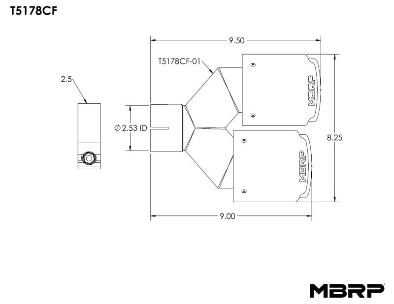 MBRP Universal Carbon Fiber Dual Tip 4in OD/2.5in Inlet.