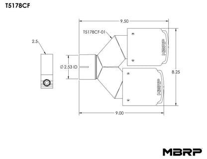 MBRP Universal Carbon Fiber Dual Tip 4in OD/2.5in Inlet.