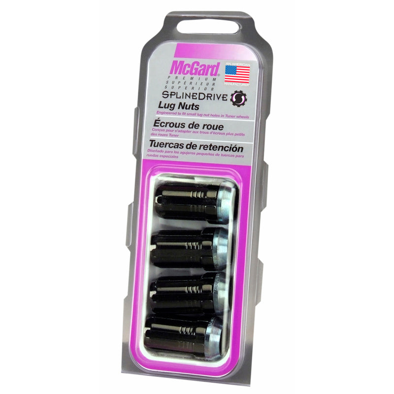 McGard SplineDrive Lug Nut (Cone Seat) M14X1.5 / 1.648in. Length (4-Pack) - Black (Req. Tool).