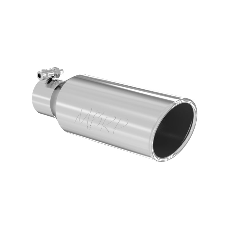 MBRP Universal Tip 4in OD 2.5in Inlet 12in Length Angled Cut Rolled End Clampless No-Weld T304.