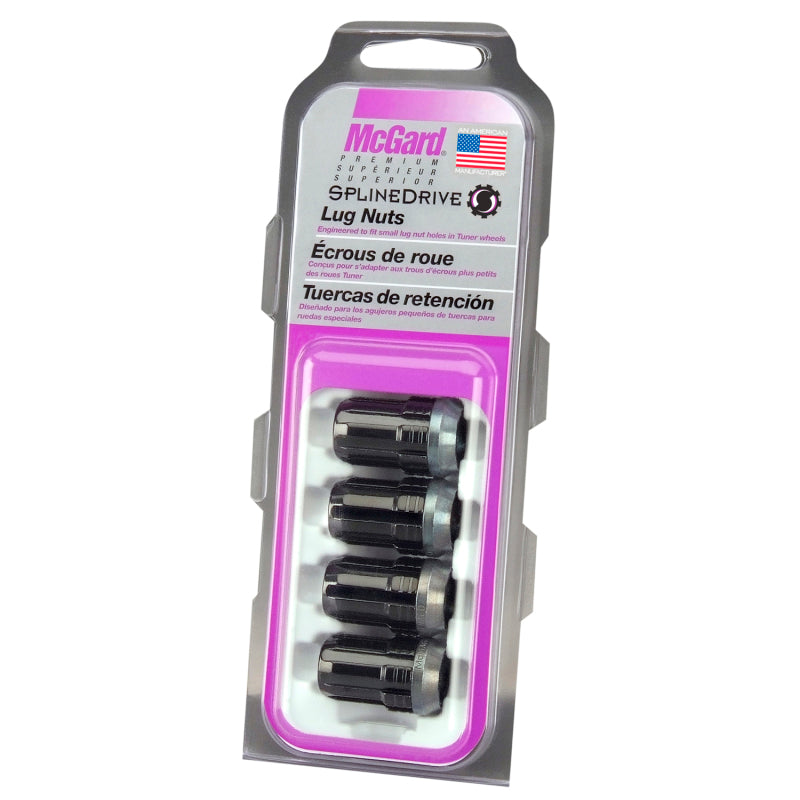 McGard SplineDrive Lug Nut (Cone Seat) M12X1.25 / 1.24in. Length (4-Pack) - Black (Req. Tool).