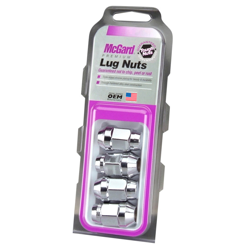 McGard Hex Lug Nut (Cone Seat Bulge Style) M12X1.25 / 3/4 Hex / 1.45in. Length (4-Pack) - Chrome.