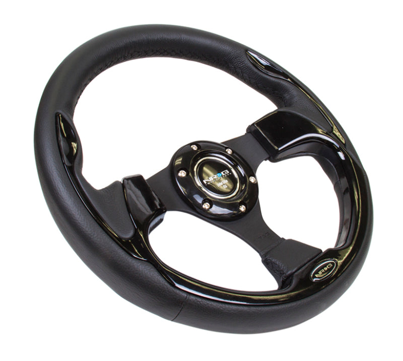 NRG Reinforced Steering Wheel (320mm) Blk w/Gloss Black Trim.